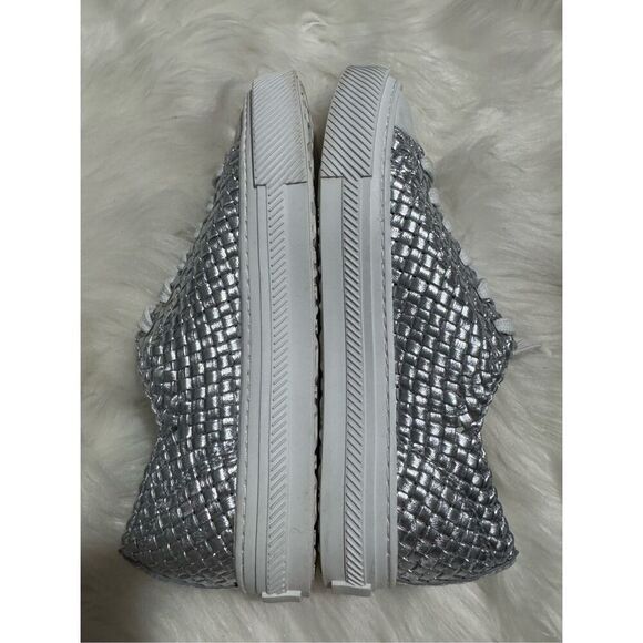 Stuart Weitzman woven metallic leather sneakers silver 38 - Picture 5 of 15